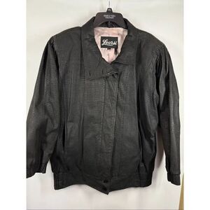 Vintage Learsi black animal print leather short waist bomber jacket size large